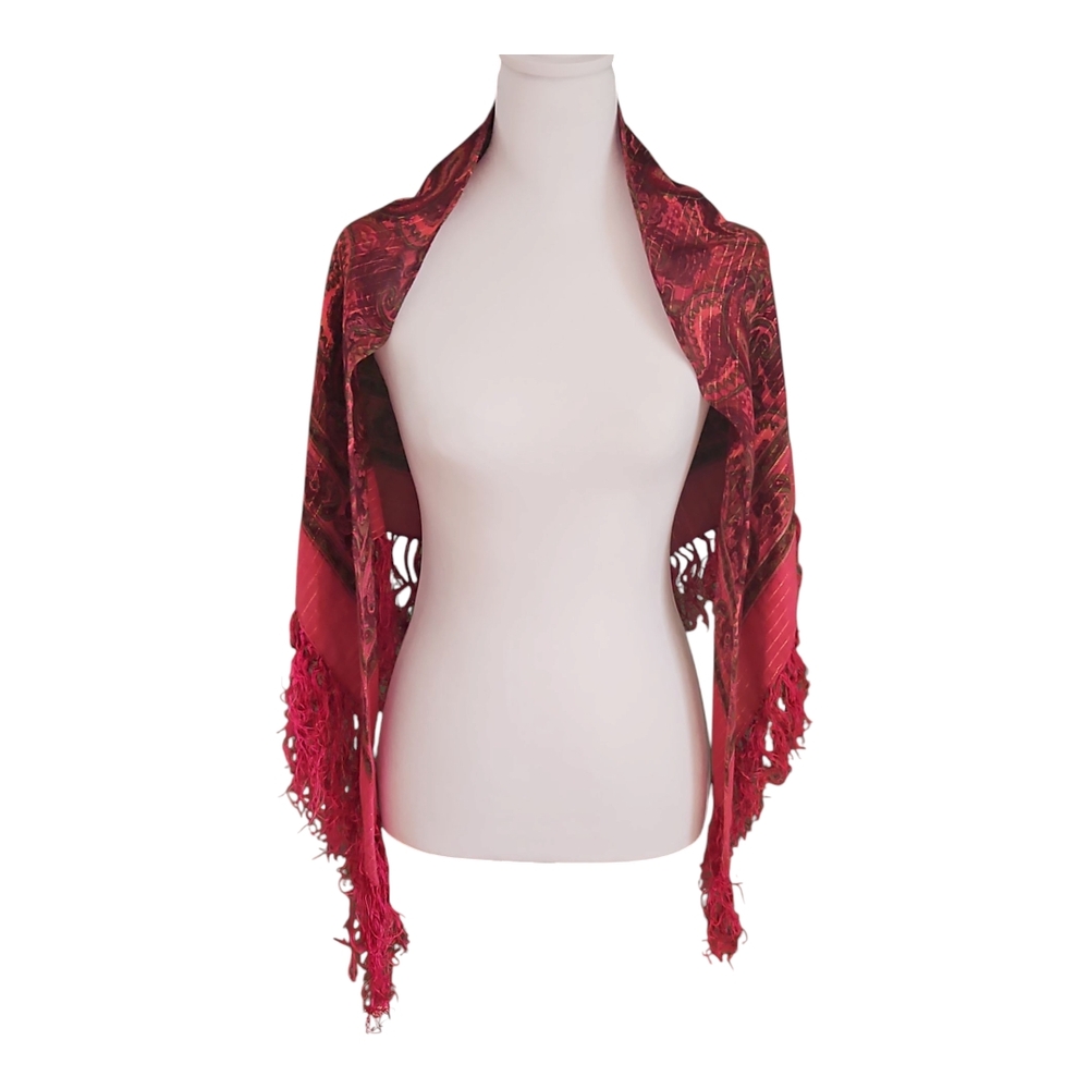 Elegant Red Fringed Shawl